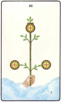 Tarotkaart 'Drie van Pentagrammen'