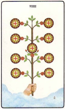 Tarotkaart 'Negen van Pentagrammen'