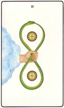 Tarotkaart 'Twee van Pentagrammen'