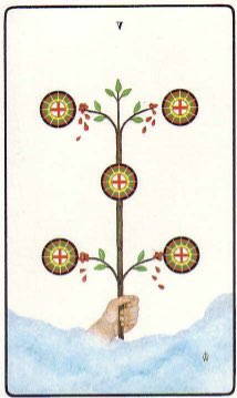 Tarotkaart 'Vijf van Pentagrammen'