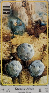 Tarotkaart 'Drie van Pentagrammen'