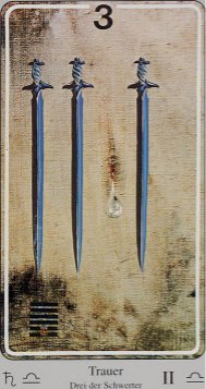 Tarotkaart 'Drie van Zwaarden'