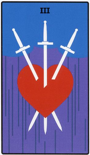 Tarotkaart 'Drie van Zwaarden'