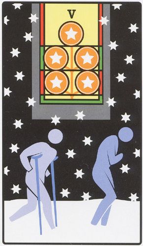 Tarotkaart 'Vijf van Pentagrammen'