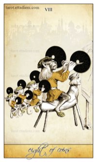 Tarotkaart 'Acht van Pentagrammen'