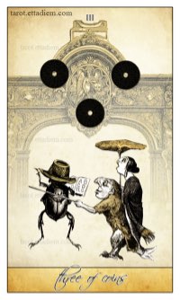 Tarotkaart 'Drie van Pentagrammen'