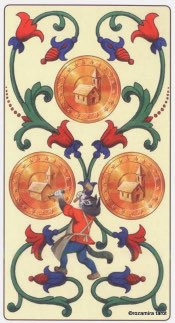 Tarotkaart 'Drie van Pentagrammen'