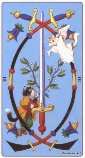 Tarotkaart 'Drie van Zwaarden'