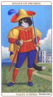 Tarotkaart 'Schildknaap van Zwaarden'