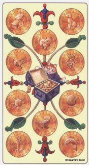 Tarotkaart 'Tien van Pentagrammen'