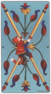 Tarotkaart 'Twee van Staven'