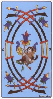 Tarotkaart 'Vier van Zwaarden'