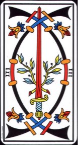 Tarotkaart 'Drie van Zwaarden'
