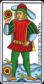 Tarotkaart 'Schildknaap van Pentagrammen'