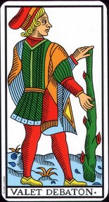 Tarotkaart 'Schildknaap van Staven'