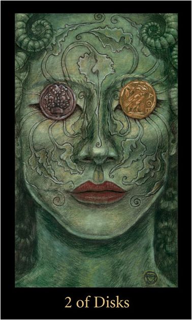 Tarotkaart 'Twee van Pentagrammen'