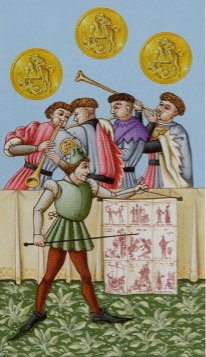 Tarotkaart 'Drie van Pentagrammen'