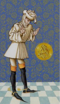 Tarotkaart 'Schildknaap van Pentagrammen'