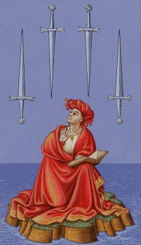 Tarotkaart 'Vier van Zwaarden'