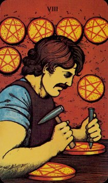 Tarotkaart 'Acht van Pentagrammen'