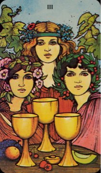 Tarotkaart 'Drie van Kelken'