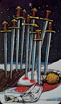 Tarotkaart 'Tien van Zwaarden'