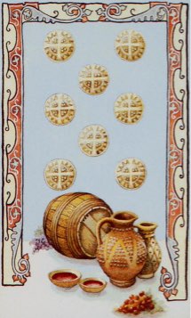 Tarotkaart 'Acht van Pentagrammen'