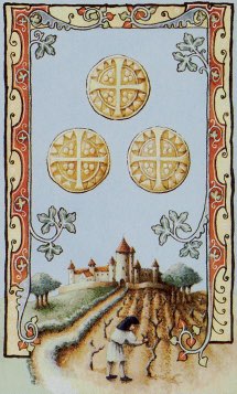 Tarotkaart 'Drie van Pentagrammen'