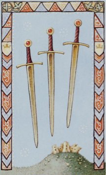 Tarotkaart 'Drie van Zwaarden'