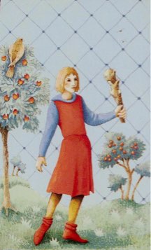 Tarotkaart 'Schildknaap van Staven'