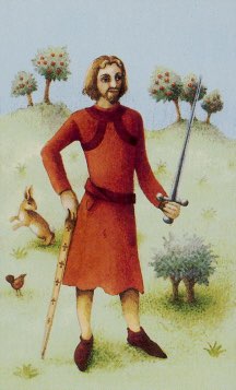 Tarotkaart 'Schildknaap van Zwaarden'