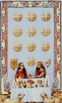 Tarotkaart 'Tien van Pentagrammen'