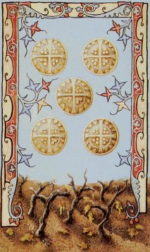 Tarotkaart 'Vijf van Pentagrammen'