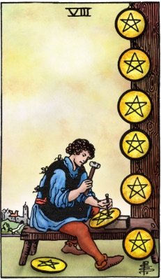 Tarotkaart 'Acht van Pentagrammen'