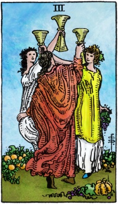 Tarotkaart 'Drie van Kelken'