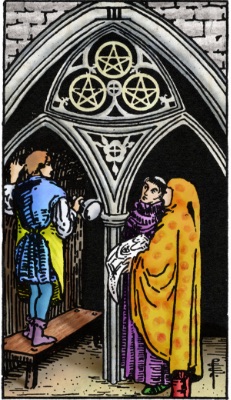 Tarotkaart 'Drie van Pentagrammen'