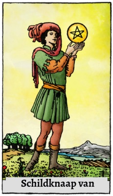 Tarotkaart 'Schildknaap van Pentagrammen'
