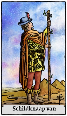 Tarotkaart 'Schildknaap van Staven'