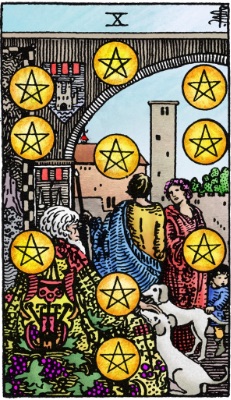 Tarotkaart 'Tien van Pentagrammen'