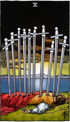 Tarotkaart 'Tien van Zwaarden'