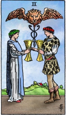 Tarotkaart 'Twee van Kelken'