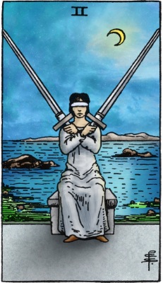 Tarotkaart 'Twee van Zwaarden'