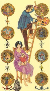 Tarotkaart 'Acht van Pentagrammen'