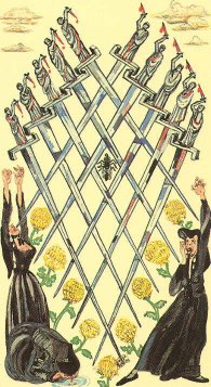 Tarotkaart 'Tien van Zwaarden'