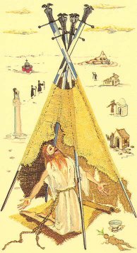 Tarotkaart 'Vier van Zwaarden'