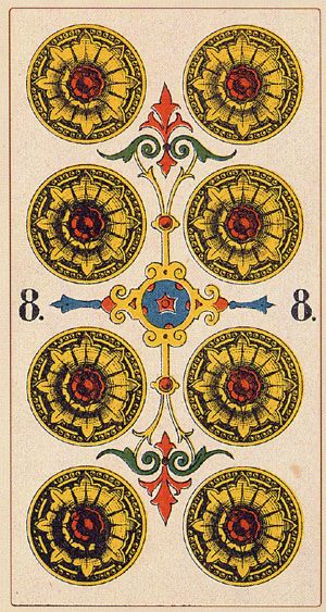 Tarotkaart 'Acht van Pentagrammen'