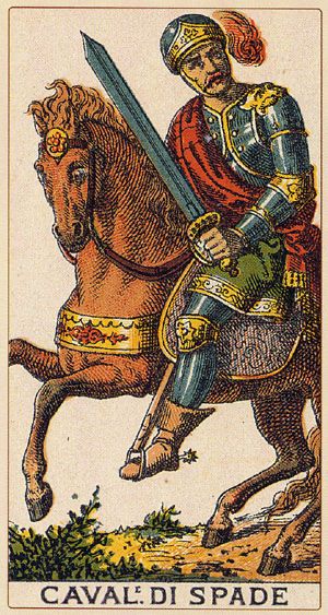 Tarotkaart 'Ridder van Zwaarden'