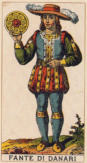 Tarotkaart 'Schildknaap van Pentagrammen'