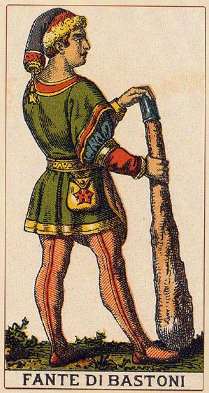 Tarotkaart 'Schildknaap van Staven'