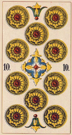 Tarotkaart 'Tien van Pentagrammen'